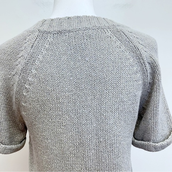 Banana Republic Grey Knit Gold Metallic Threaded Short Sleeve Wool Blend Sweater - Picture 8 of 10